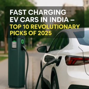 A premium electric vehicle undergoing fastest charging at a DC fast charging station in India during daytime, representing high-speed EV charging in 2025.