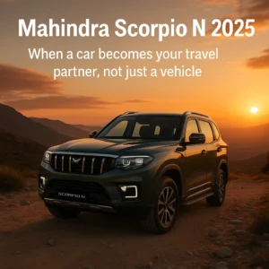 Mahindra Scorpio N 2025 SUV parked confidently on a mountain highway at sunset