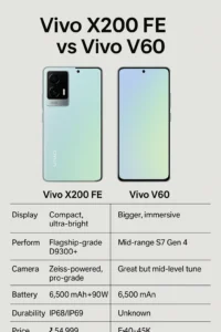 Vivo X200 FE vs Vivo V60 side-by-side comparison – compact flagship vs sleek mid-range phone 2025