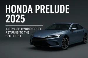 Honda Prelude 2025 hybrid coupe front view with sleek headlights and sporty styling