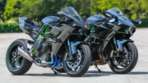 Kawasaki Ninja H2R superbike on track at high speed