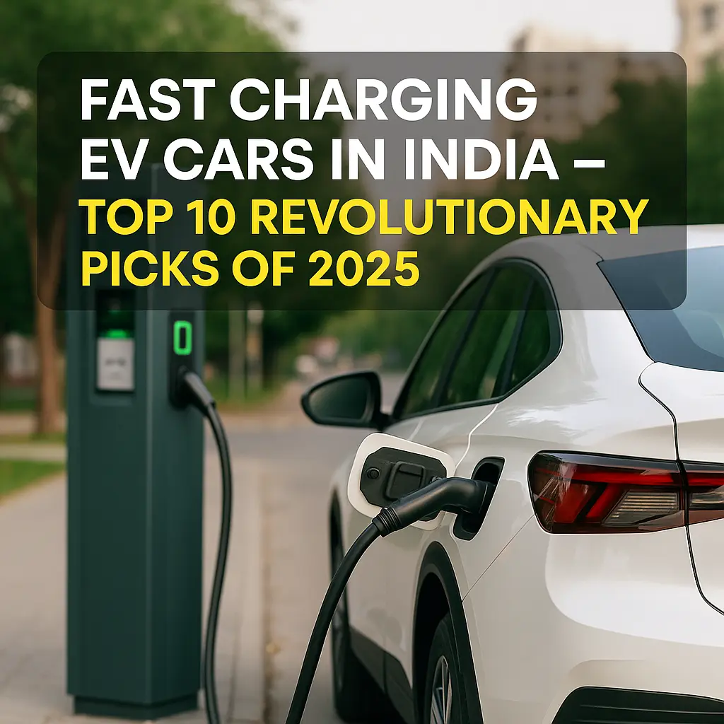 A premium electric vehicle undergoing fastest charging at a DC fast charging station in India during daytime, representing high-speed EV charging in 2025.