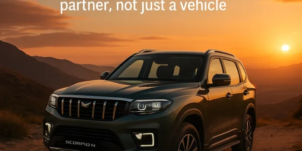 Mahindra Scorpio N 2025 SUV parked confidently on a mountain highway at sunset