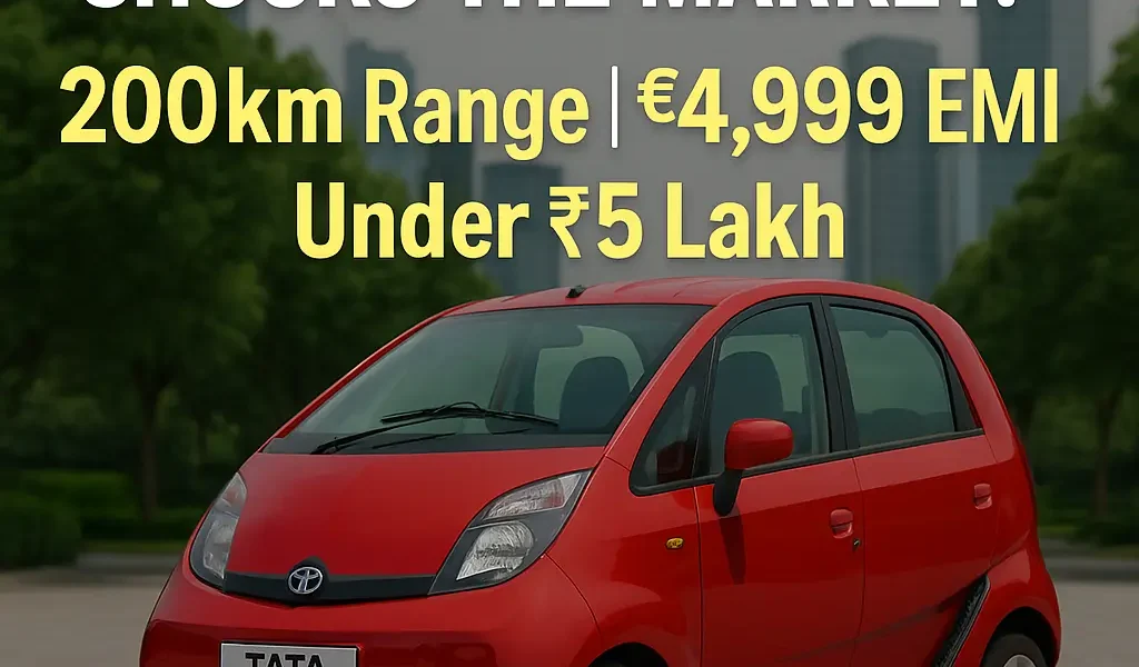 Tata Nano 2025 electric car in red, offering 200km range and low EMI