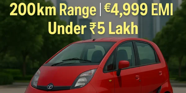 Tata Nano 2025 electric car in red, offering 200km range and low EMI