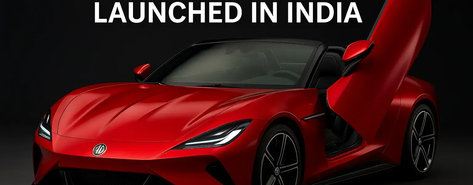MG Cyberster electric roadster with scissor doors launched in India, bold red color against dark background