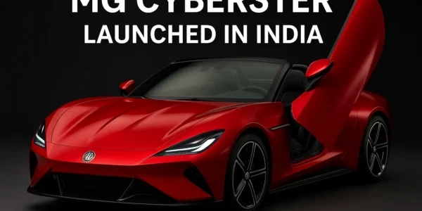 MG Cyberster electric roadster with scissor doors launched in India, bold red color against dark background