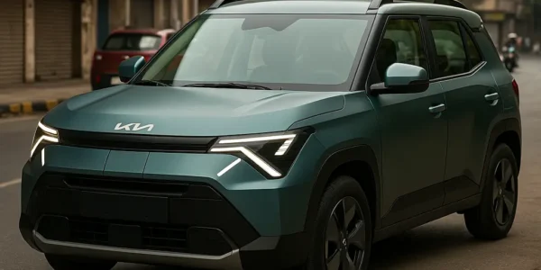 Kia Clavis EV parked on a Mumbai street during a real-world test drive