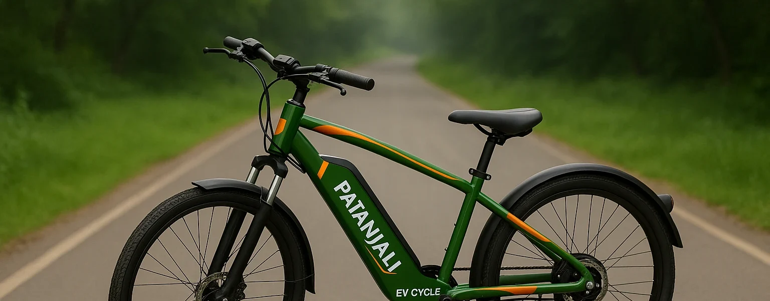Man riding Patanjali Electric Cycle in India