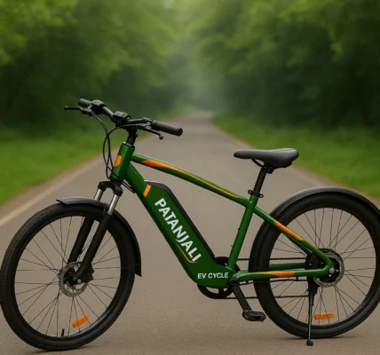 Man riding Patanjali Electric Cycle in India