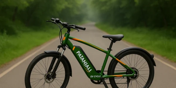 Man riding Patanjali Electric Cycle in India