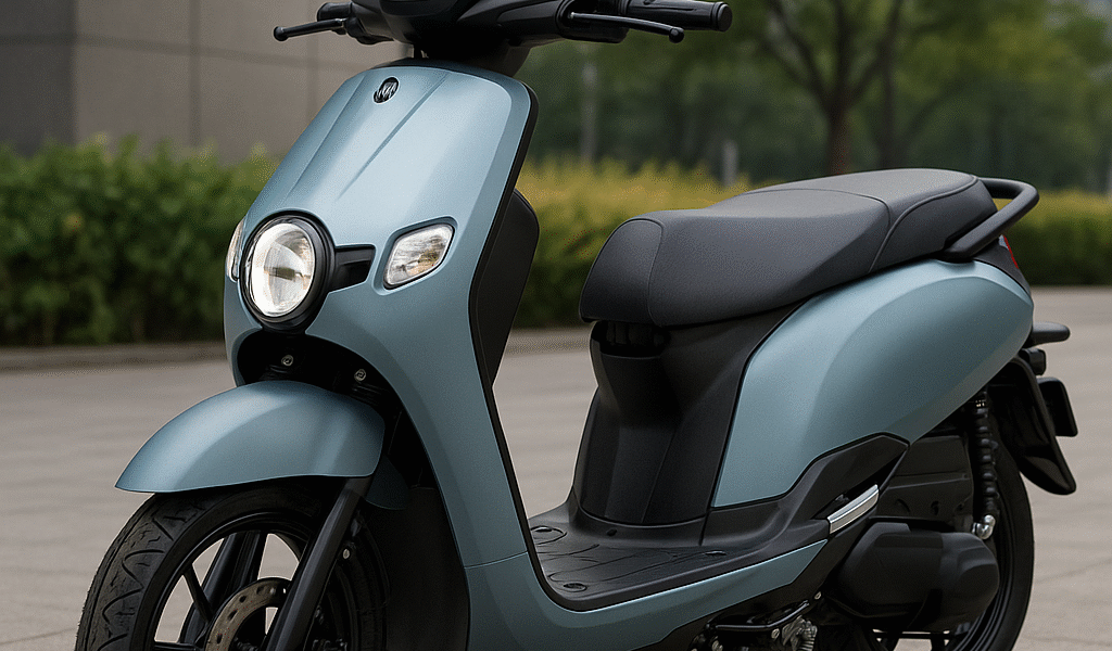 “Yamaha EV scooter in metallic blue parked in urban city backdrop – budget-friendly electric scooter in India 2025