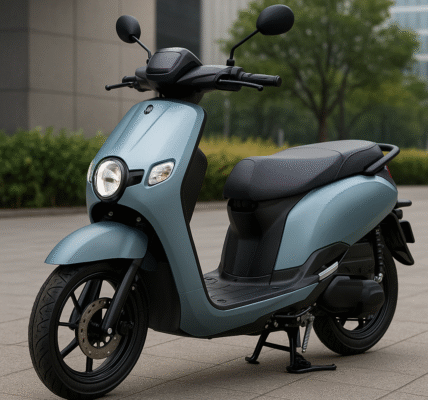 “Yamaha EV scooter in metallic blue parked in urban city backdrop – budget-friendly electric scooter in India 2025