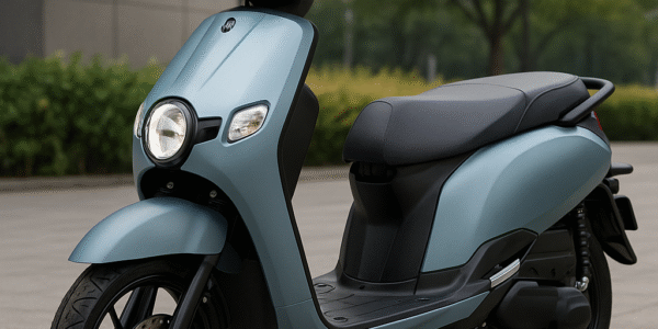 “Yamaha EV scooter in metallic blue parked in urban city backdrop – budget-friendly electric scooter in India 2025