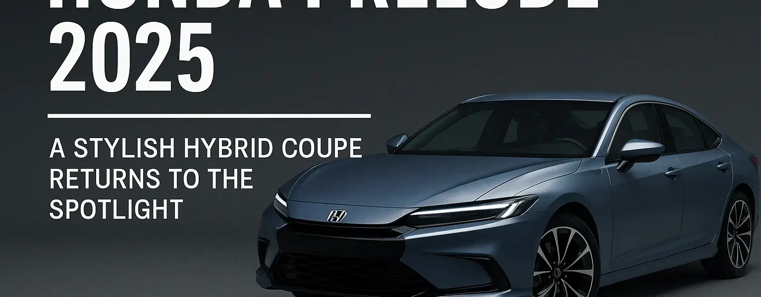 Honda Prelude 2025 hybrid coupe front view with sleek headlights and sporty styling