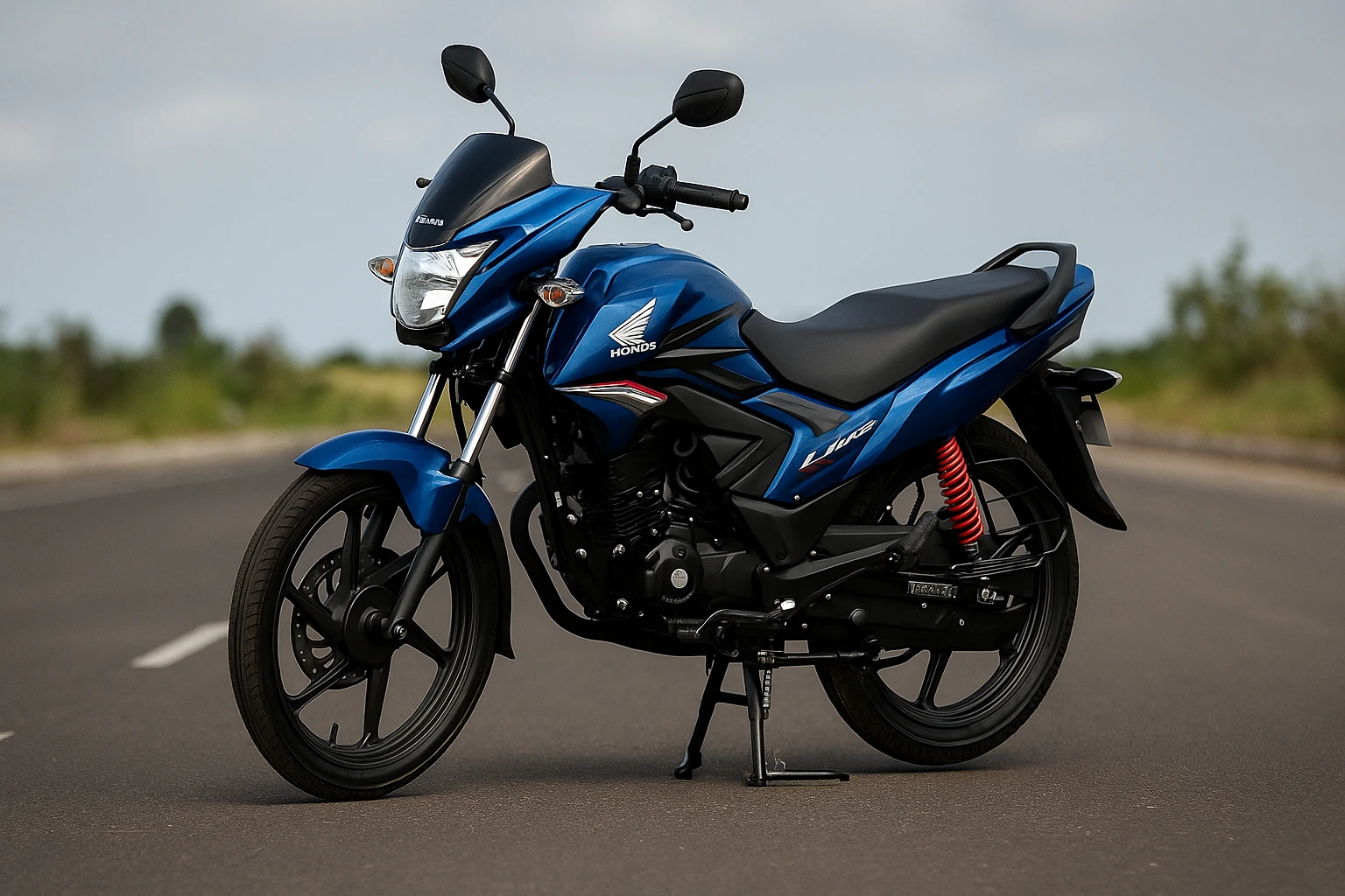 Honda Livo 2025 commuter bike in metallic blue with black and silver details parked on an open road in India