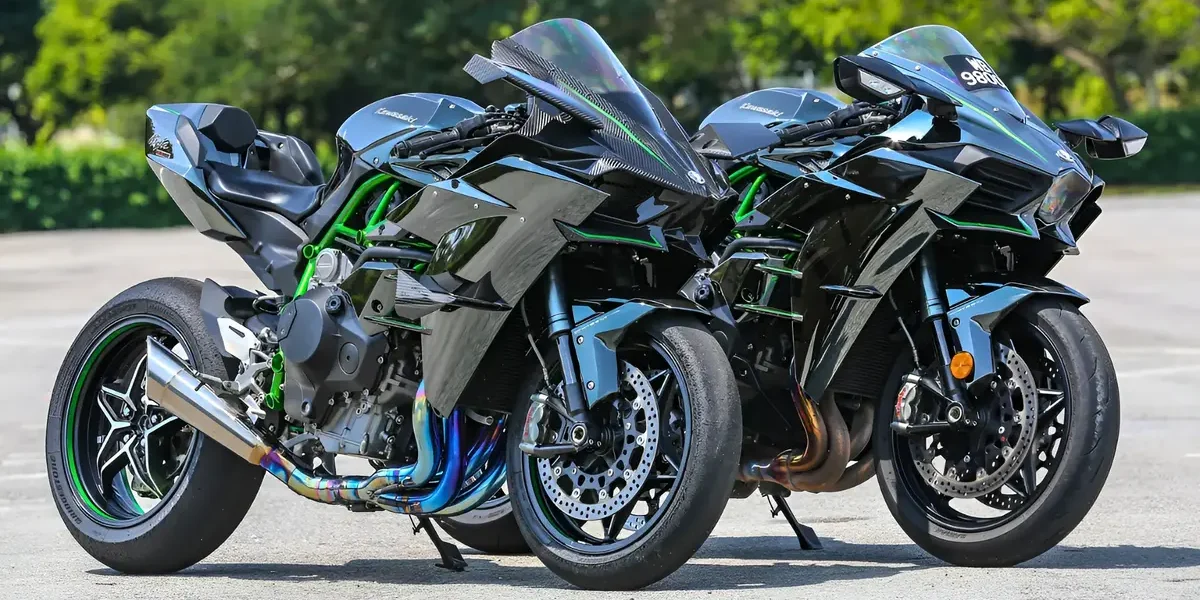 Kawasaki Ninja H2R superbike on track at high speed