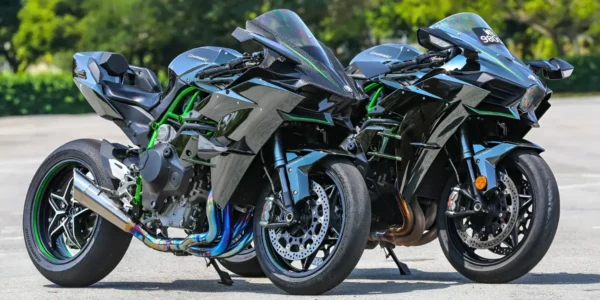 Kawasaki Ninja H2R superbike on track at high speed